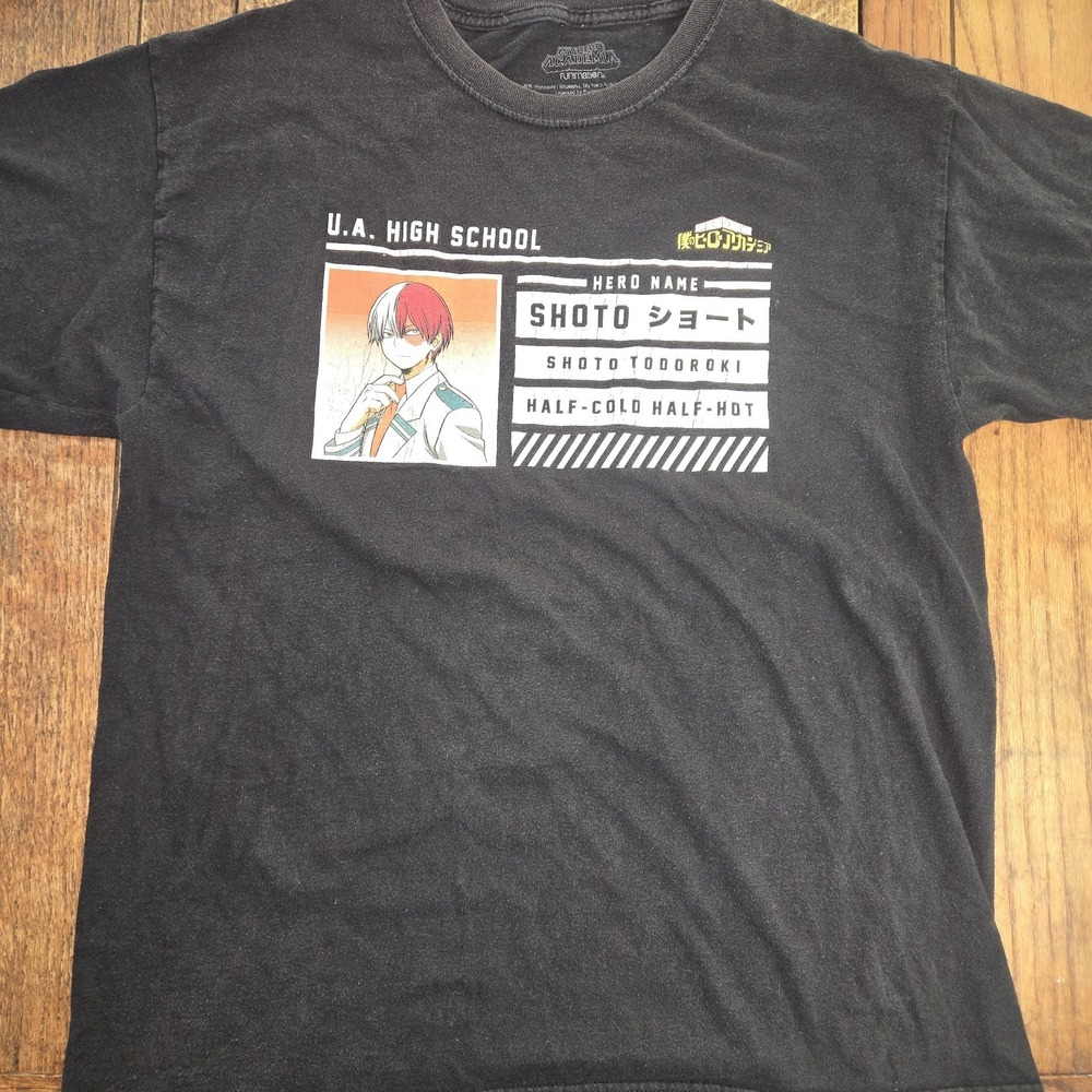 My Hero Academia Mens T-Shirt Sz Large Shoto Todoroki School Card Id Statistics